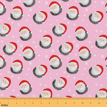 Pink Christmas Polyester Fabric by The Yard Cartoon Santa Claus Polyester Fabric Snowflake Soft Indoor Decor for DIY