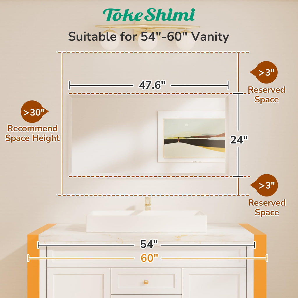 Bathroom Vanity Mirror Frameless with 1" Beveled Edge 48x24 in