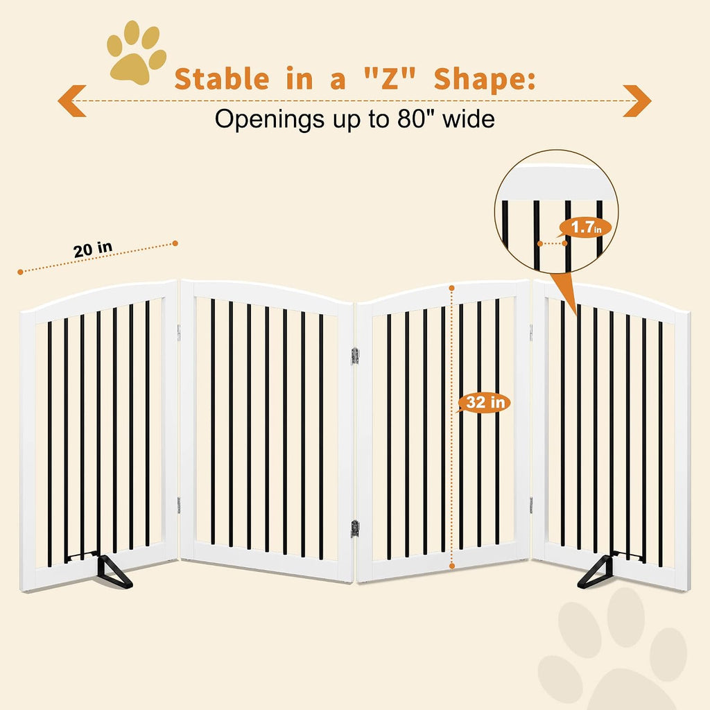 Freestanding Pet Gate for Dogs, Indoor Wooden Dog Gate, Foldable Dog Gate for Doorway, Stair, Gates for Dogs Indoor