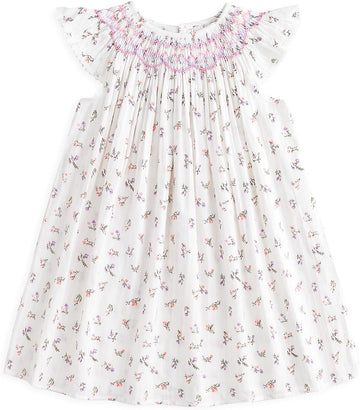 Baby Girl Smocked Dress Summer Casual Short Sleeve Dresses Floral Print Sundress Princess Dress for Toddlers