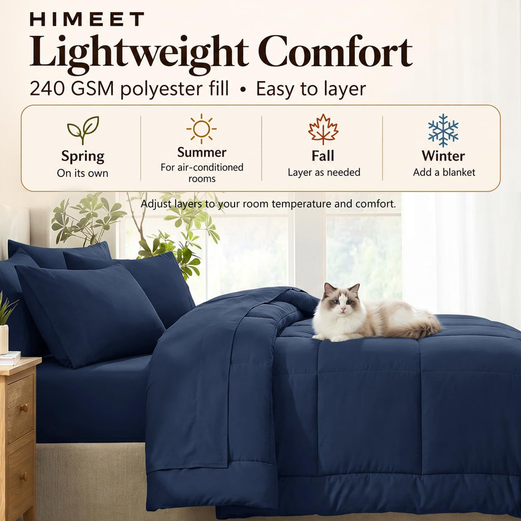 Comforter Set Navy, 7 Pieces Bed in a Bag