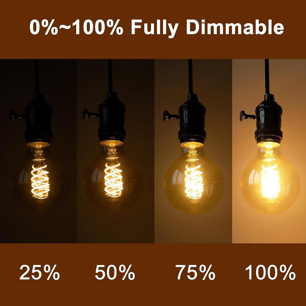 G25 Globe LED Edison Light Bulbs, 6W Equivalent to 60W, 2500K Warm White Flexible Spiral Filament Light Bulbs