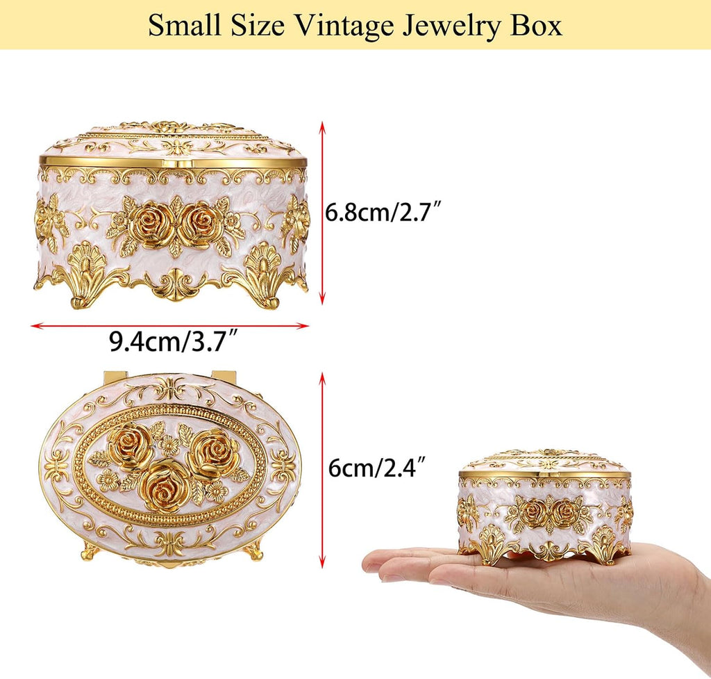 Vintage Metal Jewelry Box - Oval Trinket Organizer Ring Box Case