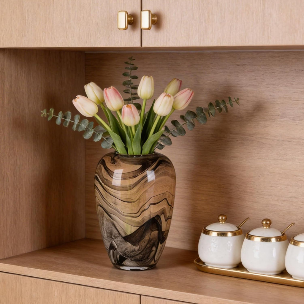 Hand Blown Glass Vase Decorative Flower Vase Decor Living Room Bedroom Office Centerpiece Tabletop Display Modern Art