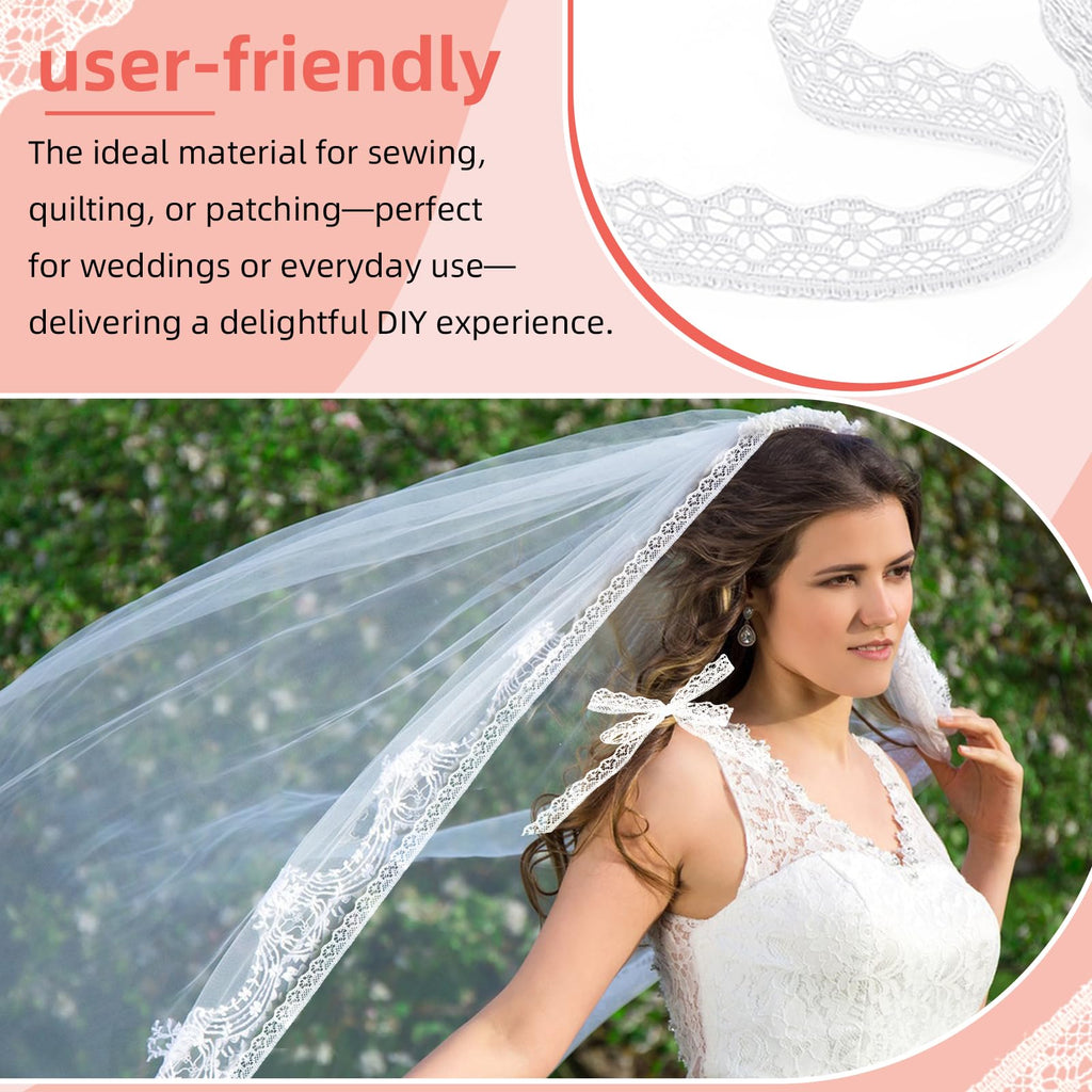 30 Yards White Lace Ribbon, Lace Trim Ribbon, 0.5 Inch Width Vintage Lace Trim for Sewing Crafts, Wedding Decoration