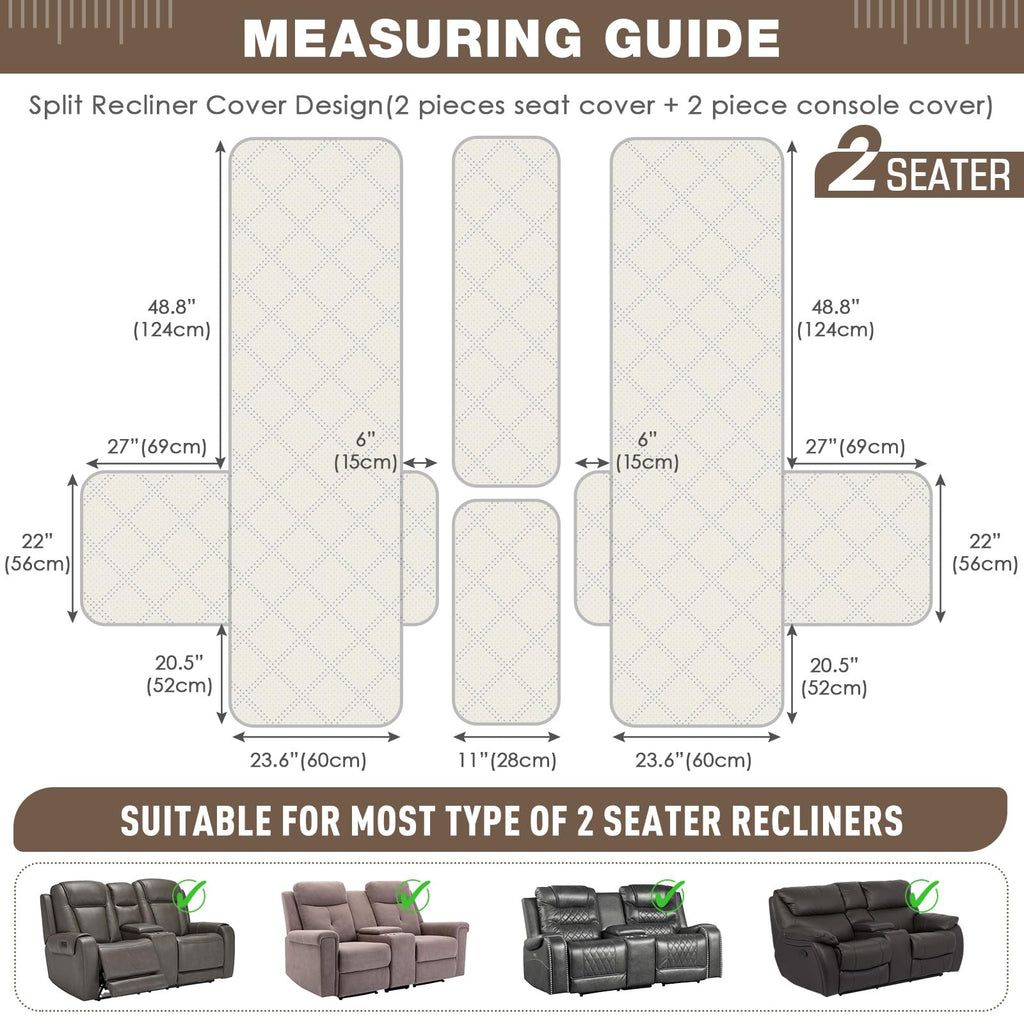 Waterproof Loveseat Recliner Cover with Center Console, 2 Seater