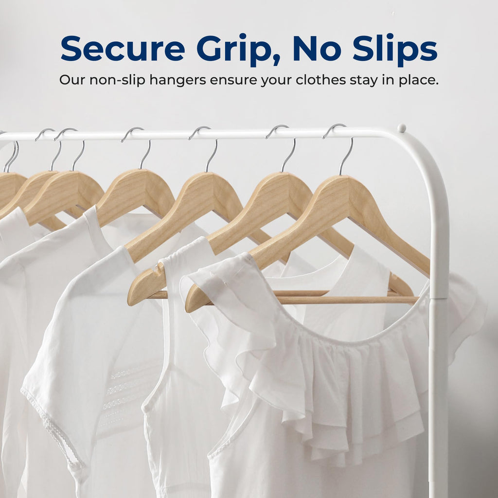 Solid Wooden Hangers, Mega Pack, 50 Pieces Hangers for Clothes, Heavy Duty Suit Hanger Set with Chrome 360 Degree