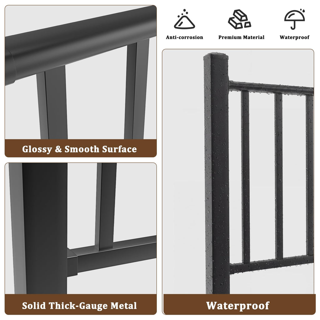 36in H X 2 Ft Deck Railing Kit, Black Porch Railing with Post, 1 Post+1 Panel All-in-One Installation, AAMA 2604 Coat