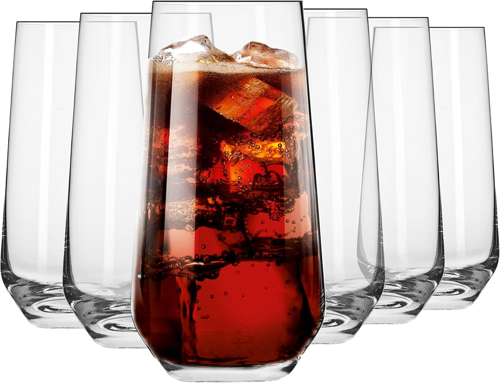Tall Water, Juice, Drinking Glasses, Set of 6, 16.2 oz, Splendour Collection, Highball & Tumbler Crystal Glass