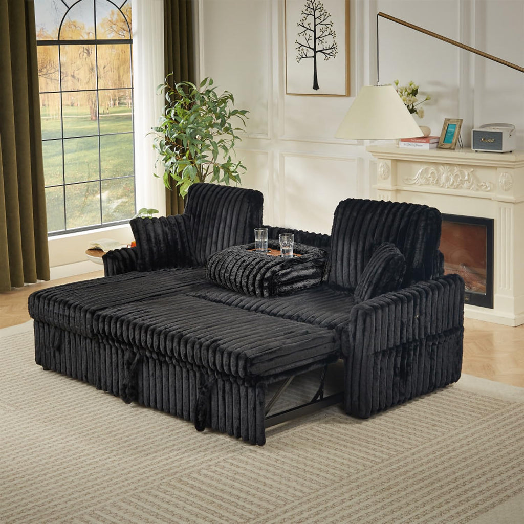 81" Sectional Sleeper Sofa Bed with Storage Chaise & USB Charging, Plush Corduroy L-Shaped Pull Out Couch Bed