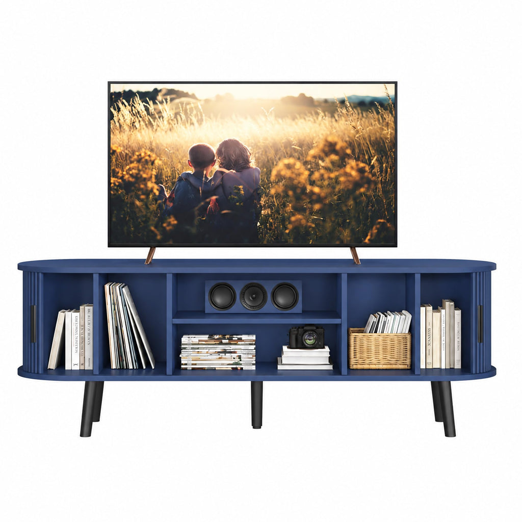 54" Mid Century Modern TV Stand with Fluted Sliding Doors