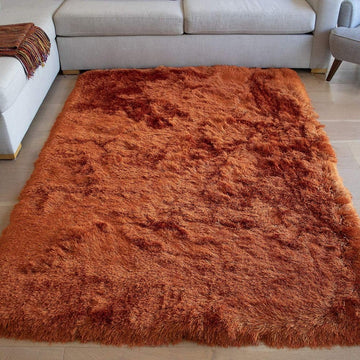 LA Rust Dark Orange Pumpkin Color Solid Shag Shaggy Fluffy Floor Modern Furry Rectangular Fuzzy Patterned Plush Deep