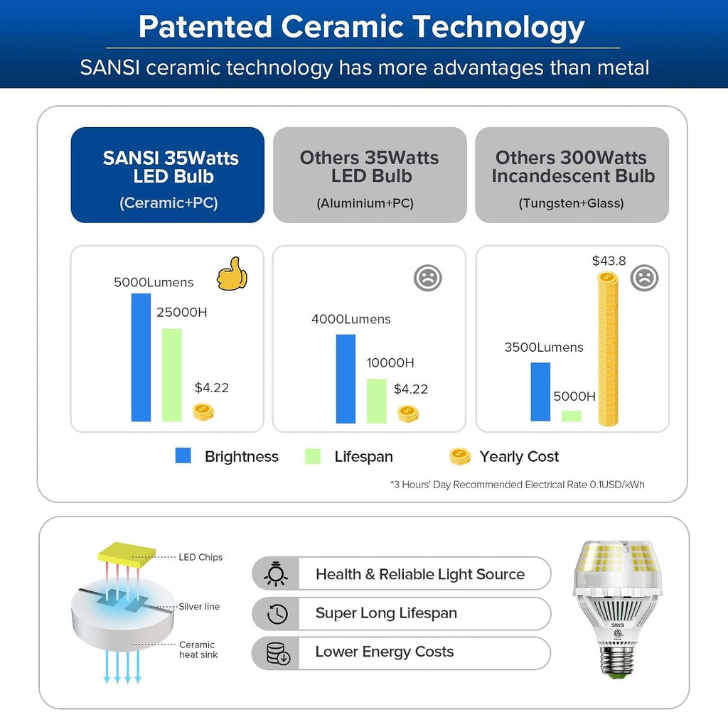Bright LED Light Bulbs 3 Pack, A21 400W 6000 Lumens Light Bulbs 1 Pack + A19 300W 5000 Lumens 2 Pack, 5000K Daylight