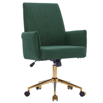 Stripes Velvet 360°Swivel Desk Chair, Modern Height Adjustable Home Office Armchair with Gold Base and Wheels for