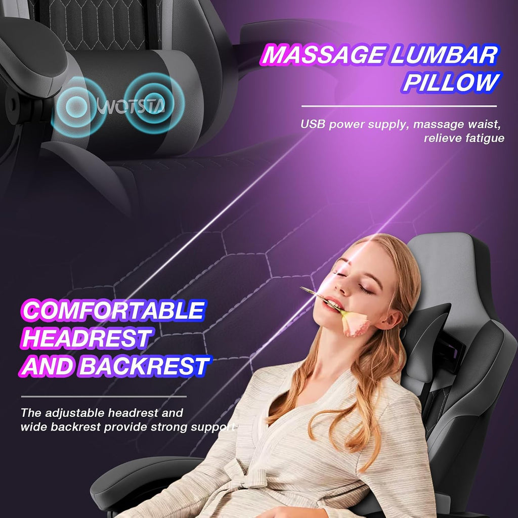 Gaming Chair with Footrest, High Back Gaming Chairs PVC Leather Ergonomic Gamer Chair with Adjustable Headrest Lumbar