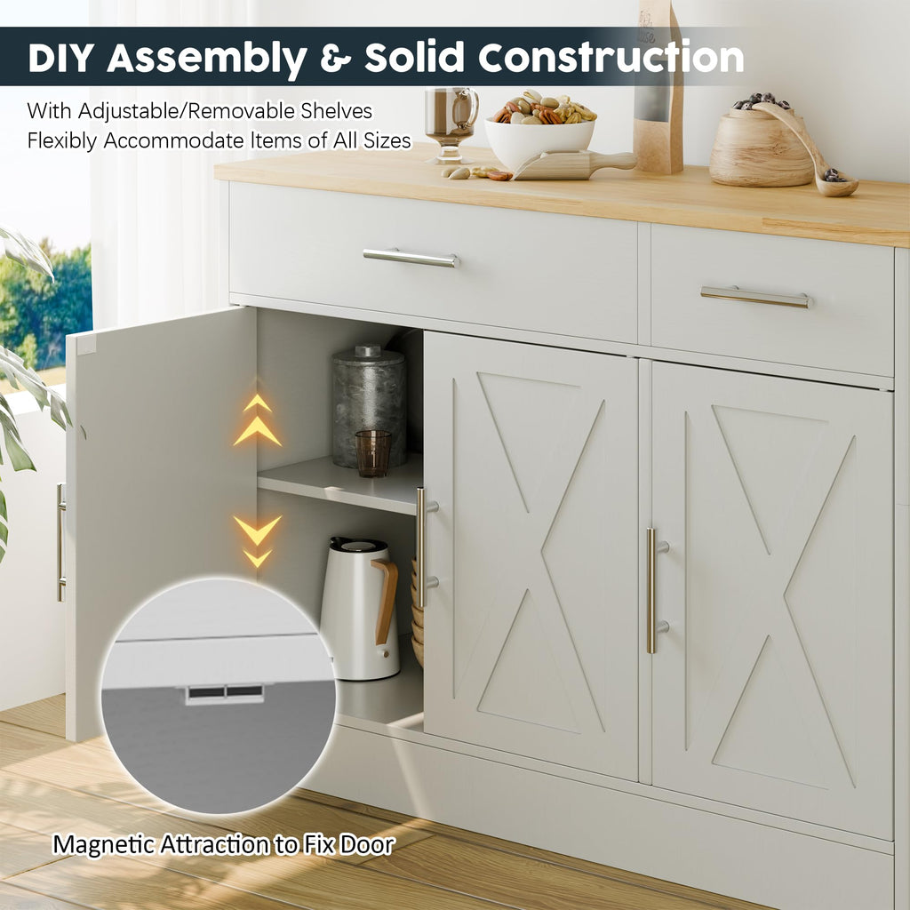 Sideboard Buffet Cabinet with Storage, Kitchen Storage Cabinet with 3 Doors and 2 Drawers, Farmhouse Coffee Bar with
