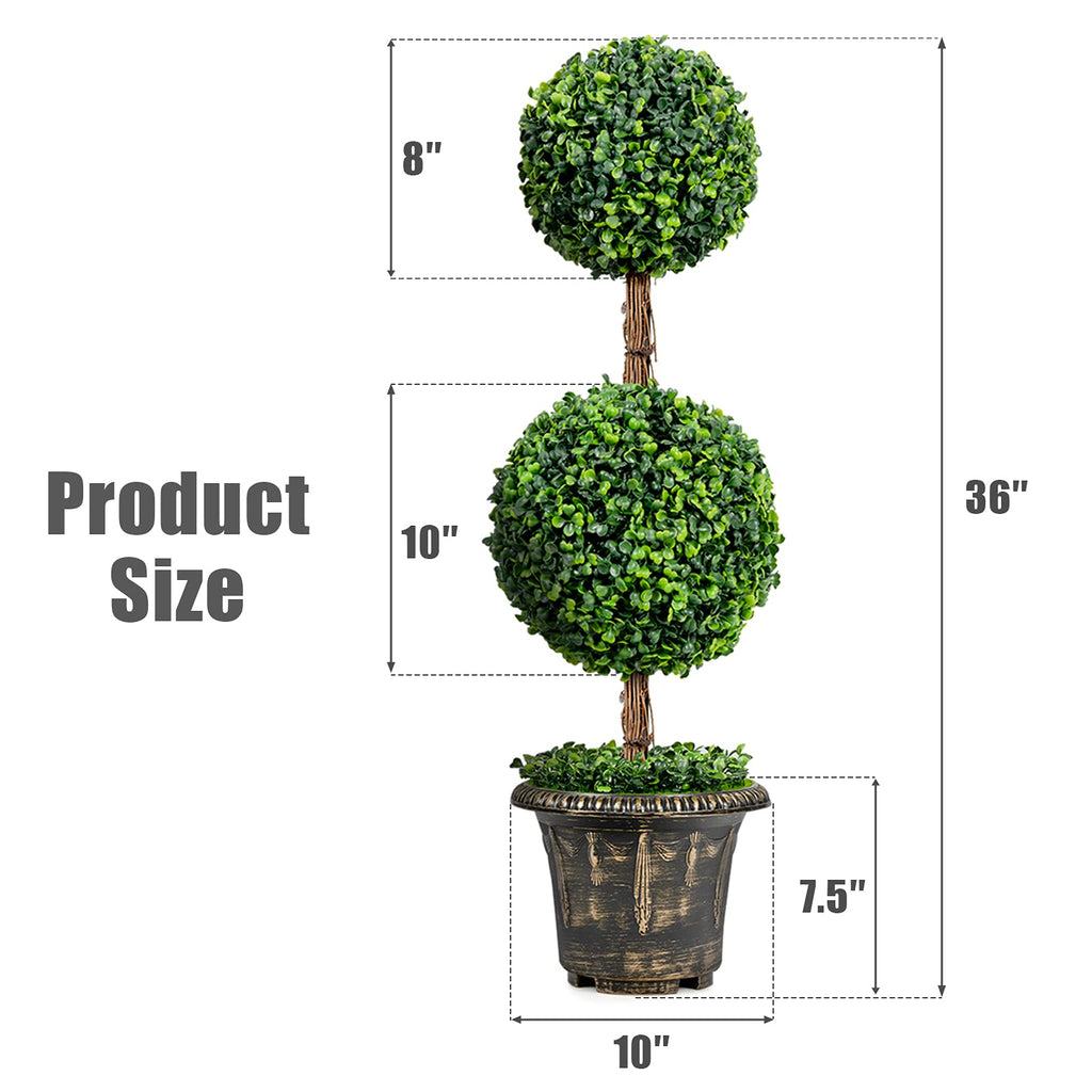 3 Ft Artificial Boxwood Topiary Tree, Fake Greenery Plants Ball Tree, Leaves & Cement-Filled Plastic Flower Pot