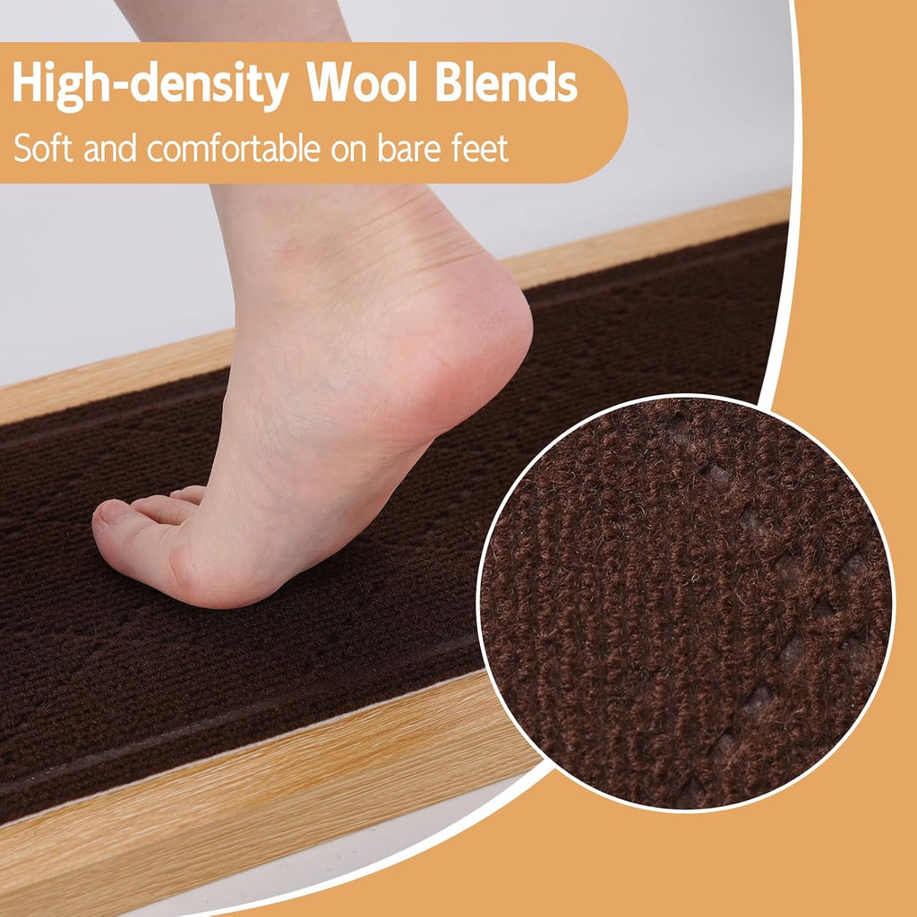 9" x 36" Carpet Stair Treads for Wooden Steps Indoor 15 Pack, Brown | Non Slip Stair Runners for Wood Stair with