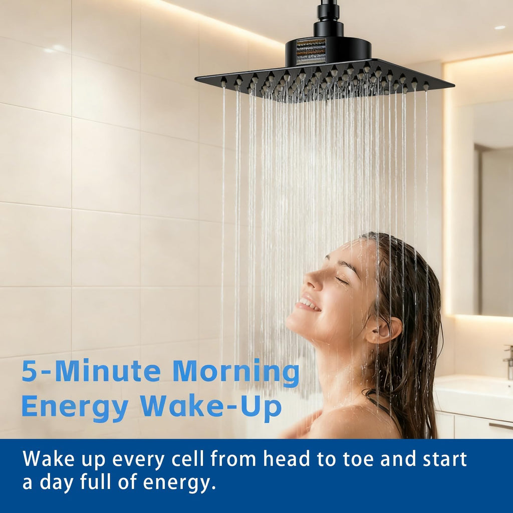 Rain Shower Head with Filter for Hard Water Square 10 Inch Matte Black