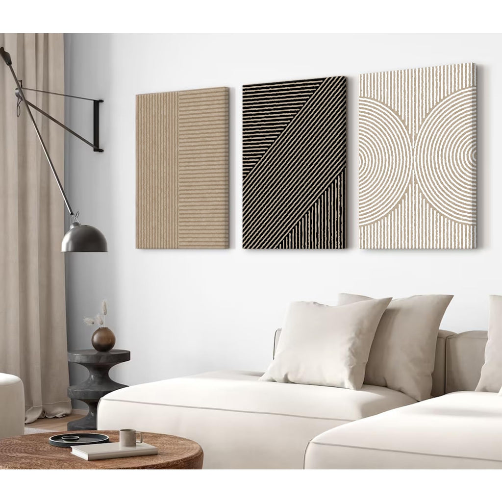 Boho Modern Wall Art Pictures Neutral Abstract Canvas Wall Decor Minimalist Line Wall Art Beige Brown Black Poster