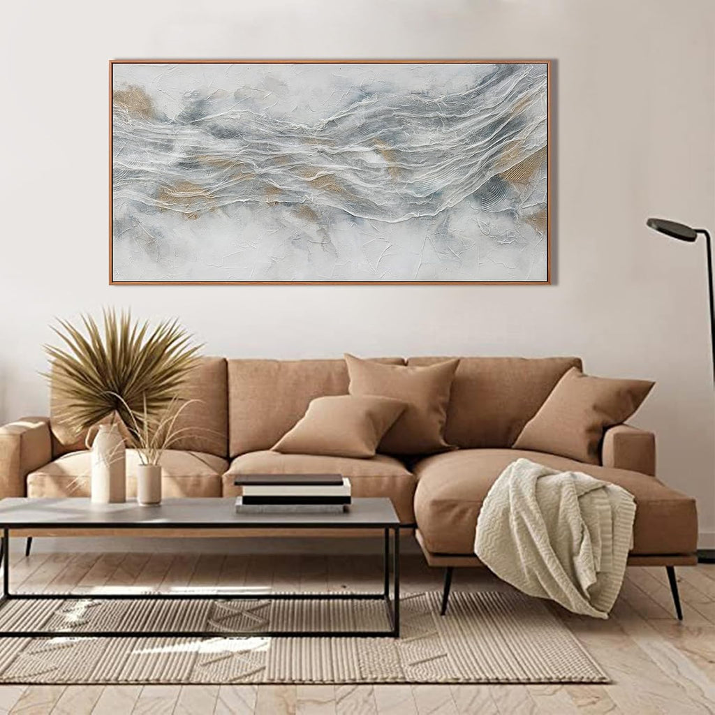 Abstract Wall Art Framed Home Artwork Decor Simple Modern Art Pieces With Gold And Gray Textures Modern Minimalist