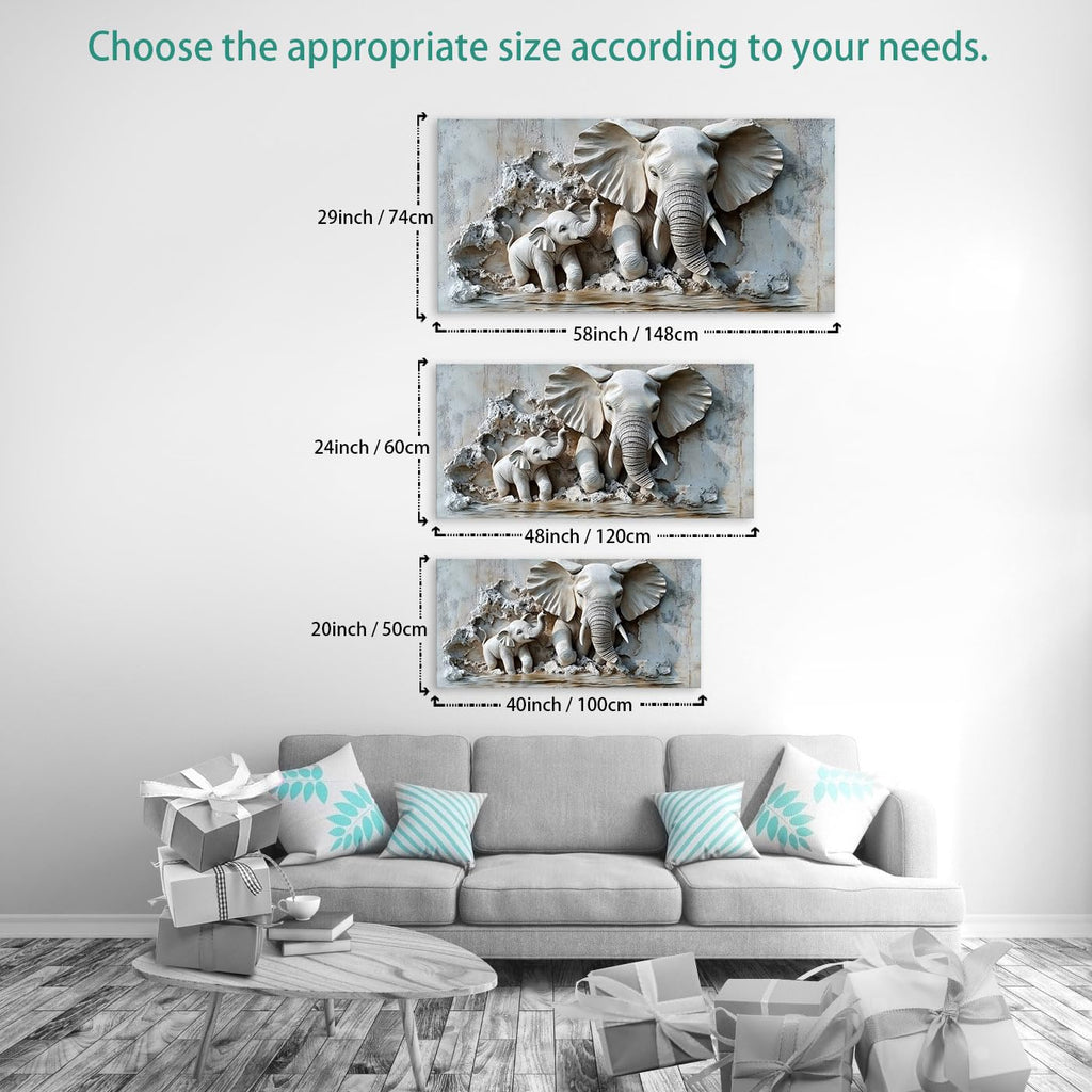 Warm Mother & Baby Elephant Texture Art Picture - Frameless Canvas Wall Art Painting, Family Room, Hallway - 40'' x