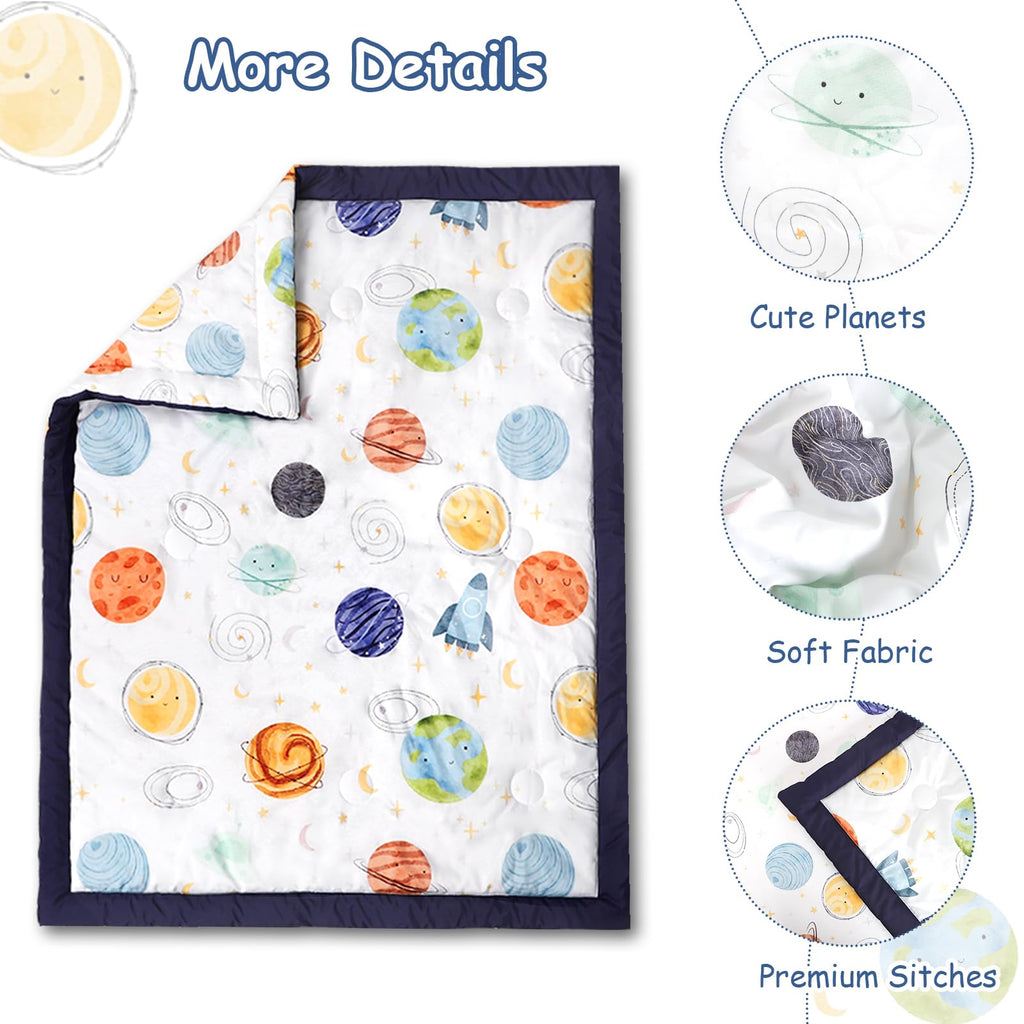 3 Piece Baby Crib Bedding Set for Boys, Planets