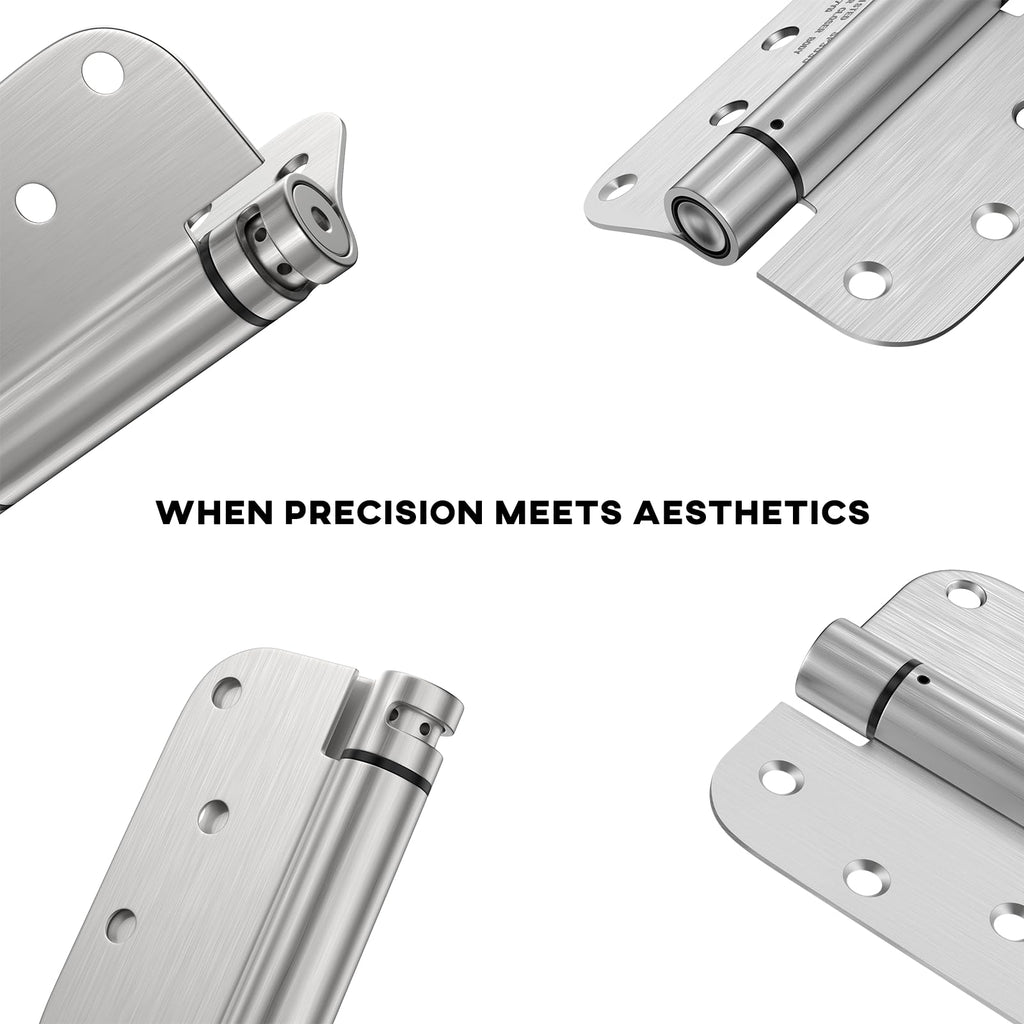 2 Pack 4 Inch Spring Loaded Brushed Nickel Door Hinges 5/8" Radius Corners