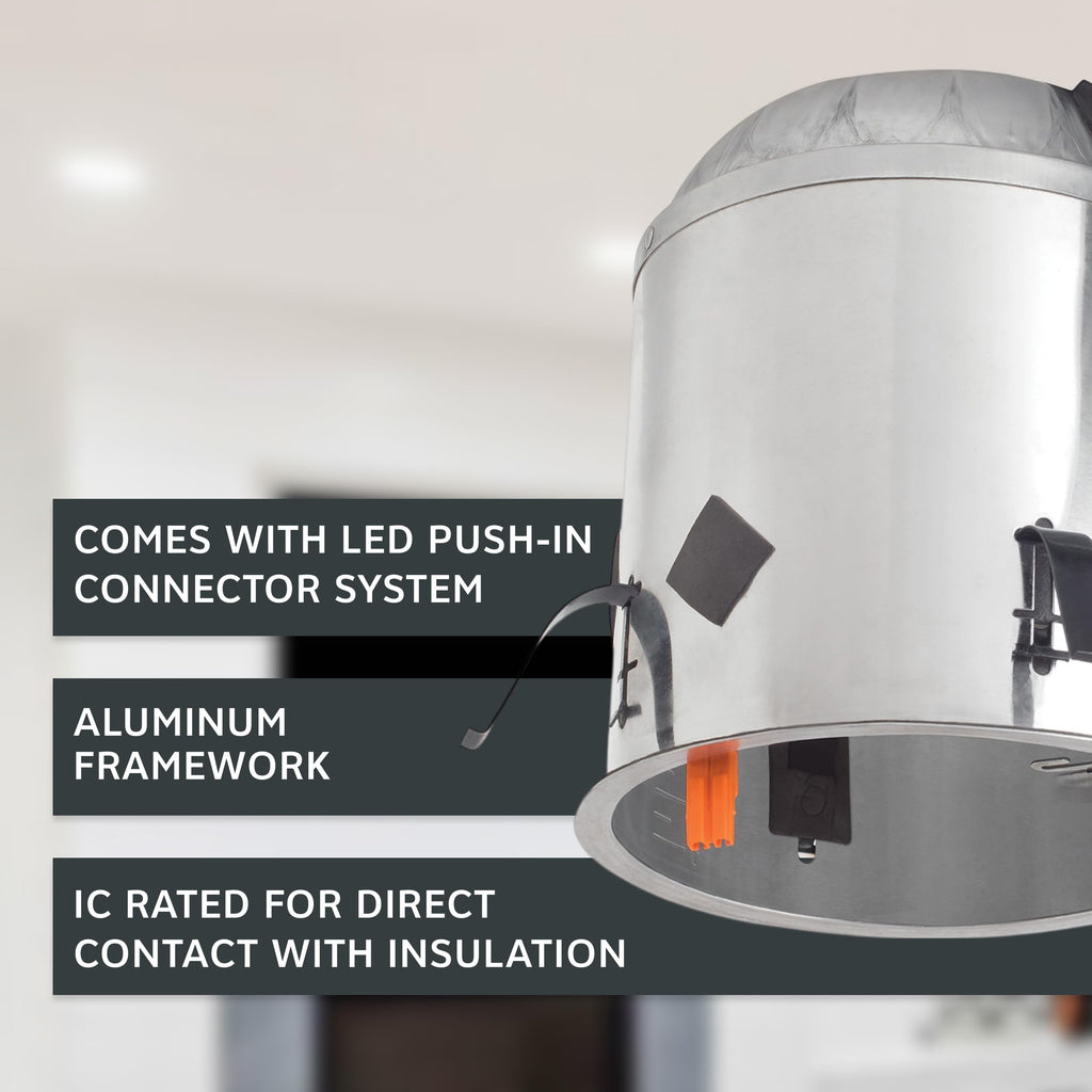 LED Recessed Ceiling Light Housings 6 Pack, 6 Inch IC Shallow Remodel Can Housing Set for Recessed Lights, 10 AWG