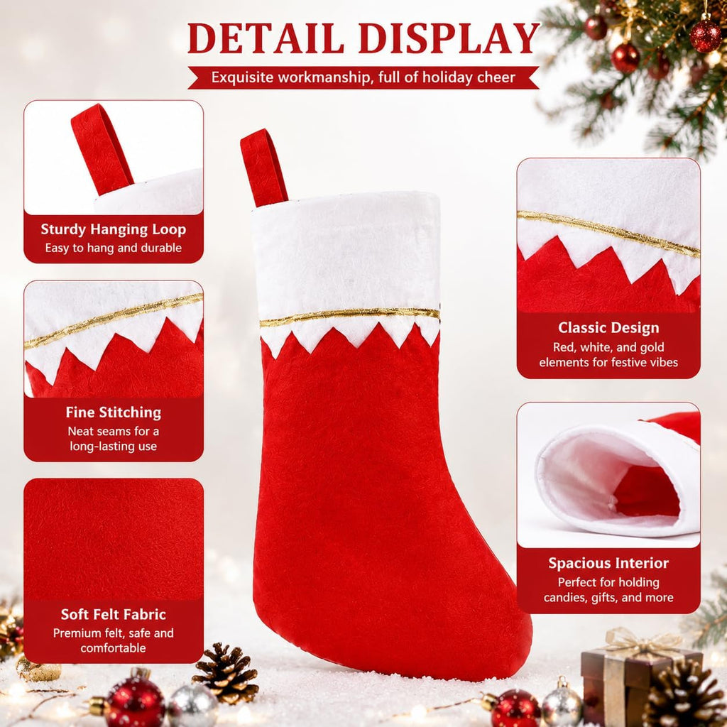 S Bulk 24 Pack - 15 Inch Red Felt Xmas Stockings, Large Santa Stockings for Holiday Fireplace Hanging Decor - Set of 24