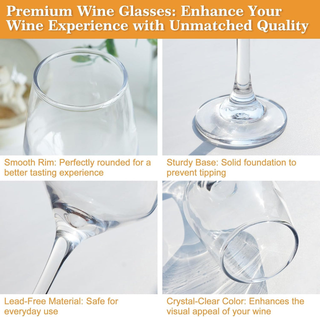 Wine Glasses Set of 6, 12oz Classic Stemmed Glasses, Thick & Clear, Dishwasher Safe Stemware for Red or White, Gift