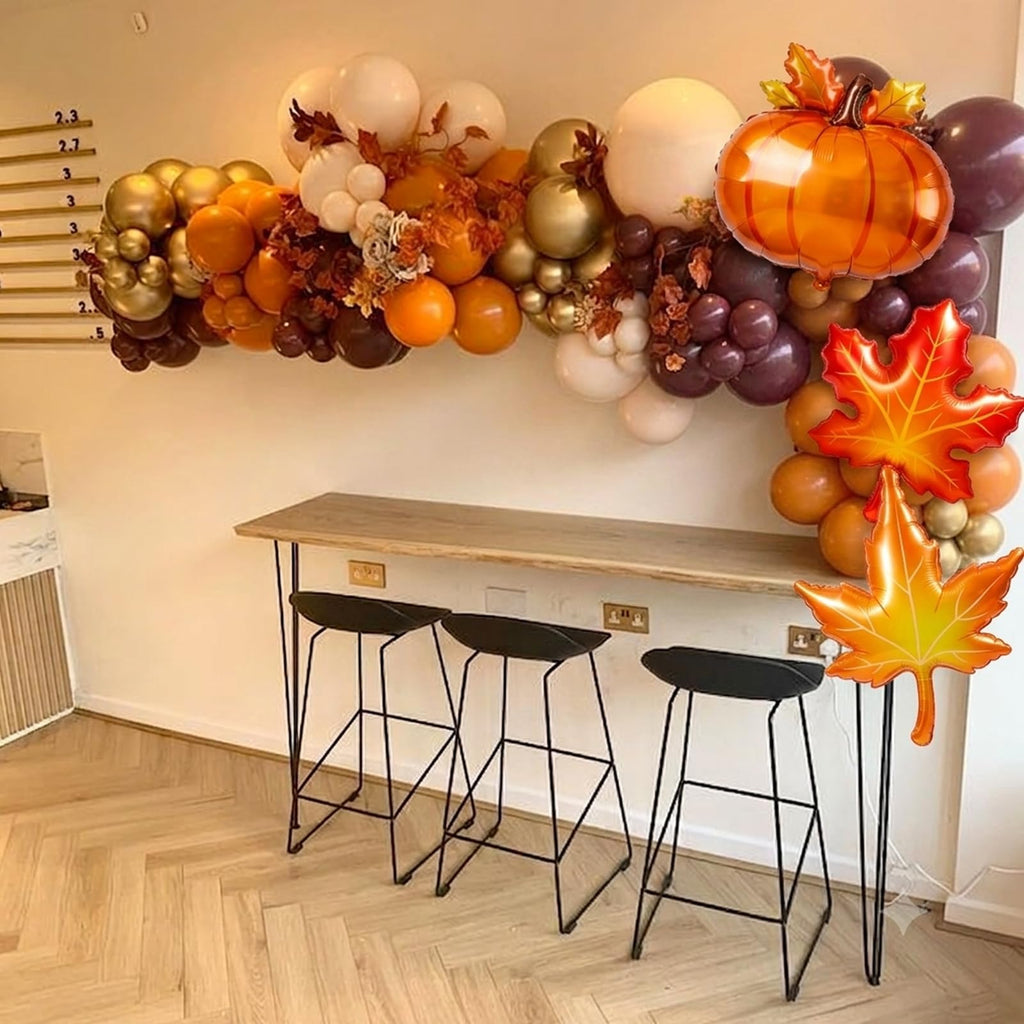 Fall Balloon Arch Kit with Pumpkin Maple Leaves Foil Balloons