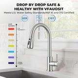 Kitchen Faucet with Pull Down Sprayer, VFAUOSIT Lead-Free Kitchen Sink Faucet Brushed Nickel Stainless Steel High Arc