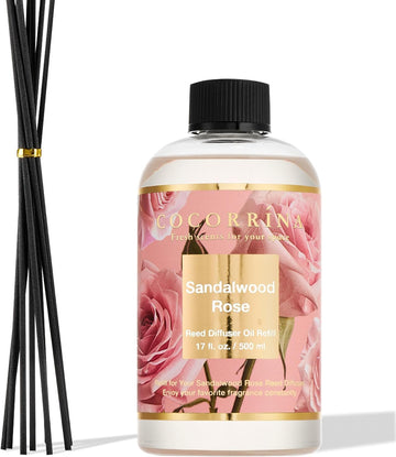 Reed Diffuser Refill Sandalwood Rose 17oz (500ml) with 8 Sticks - Premium Long-Lasting Floral Essential Oil, Home - Set of 17