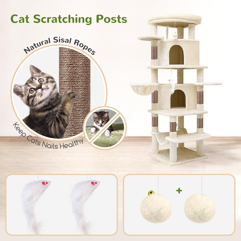 66inch Corner Cat Tree Tower for Indoor Large Cats, Beige