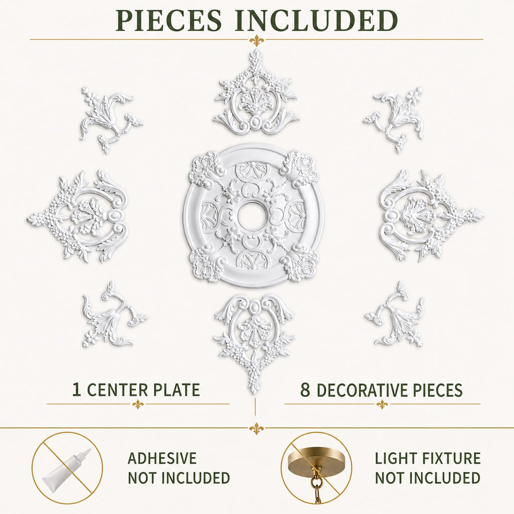 35.4 Inch Large PU Ceiling Medallion, French Victorian Decorative, White