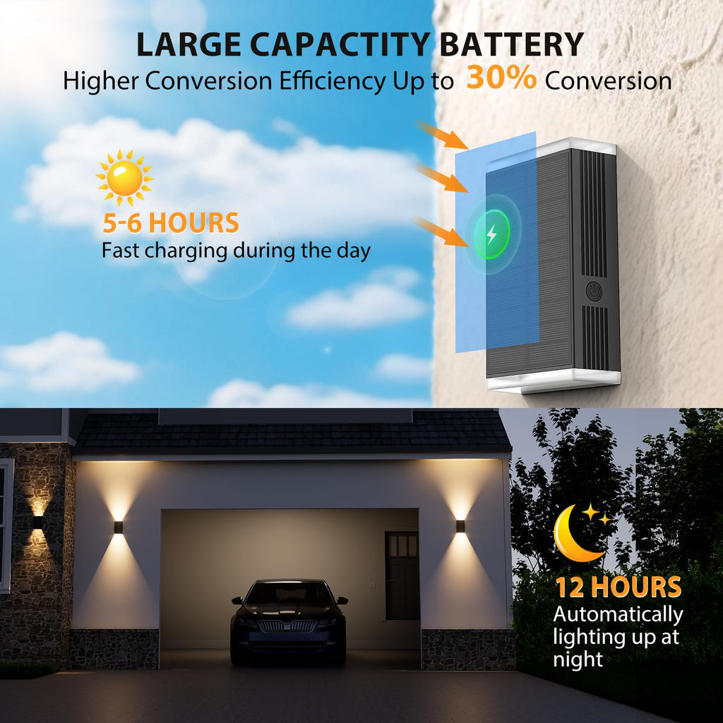 Solar Wall Light Outdoor, 3000/4000/6000K 3 Modes Dusk to Dawn Lighting Wall Sconce IP67 Waterproof Up and Down