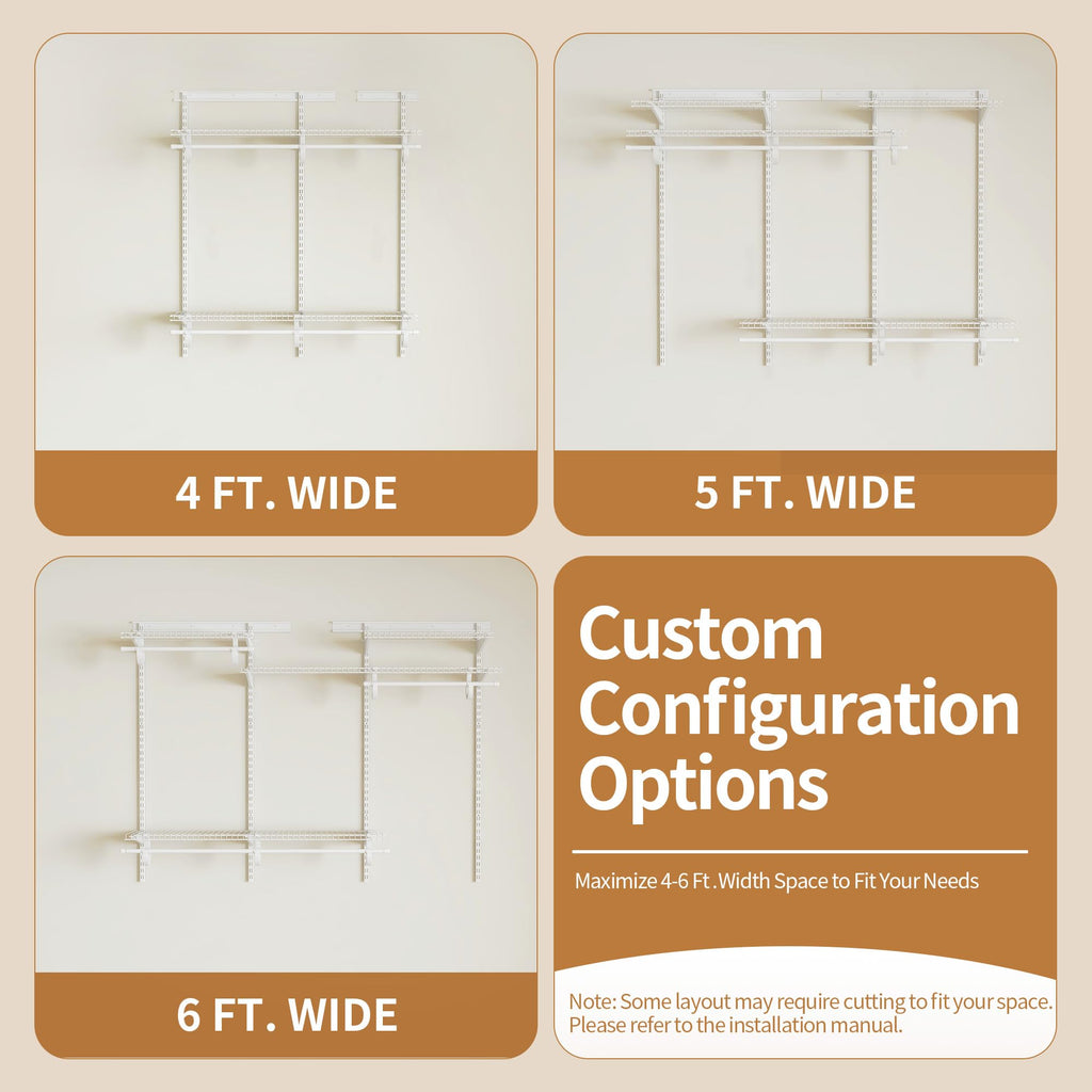 4-6 Ft Closet Organizer System, Adjustable Metal Wire White Closet System, Expandable Walk in Closet Organizers and