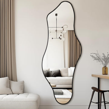 Irregular Mirror 63"x24" Cloud Vanity Mirror Wall Decor, Black