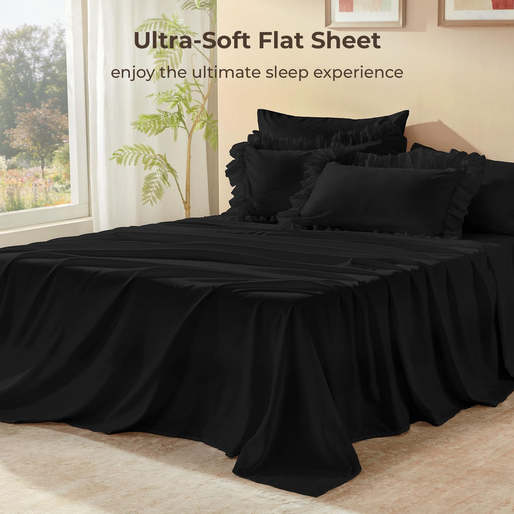 Comforter Set, 7 Pcs Black Ruffle Bed in a Bag
