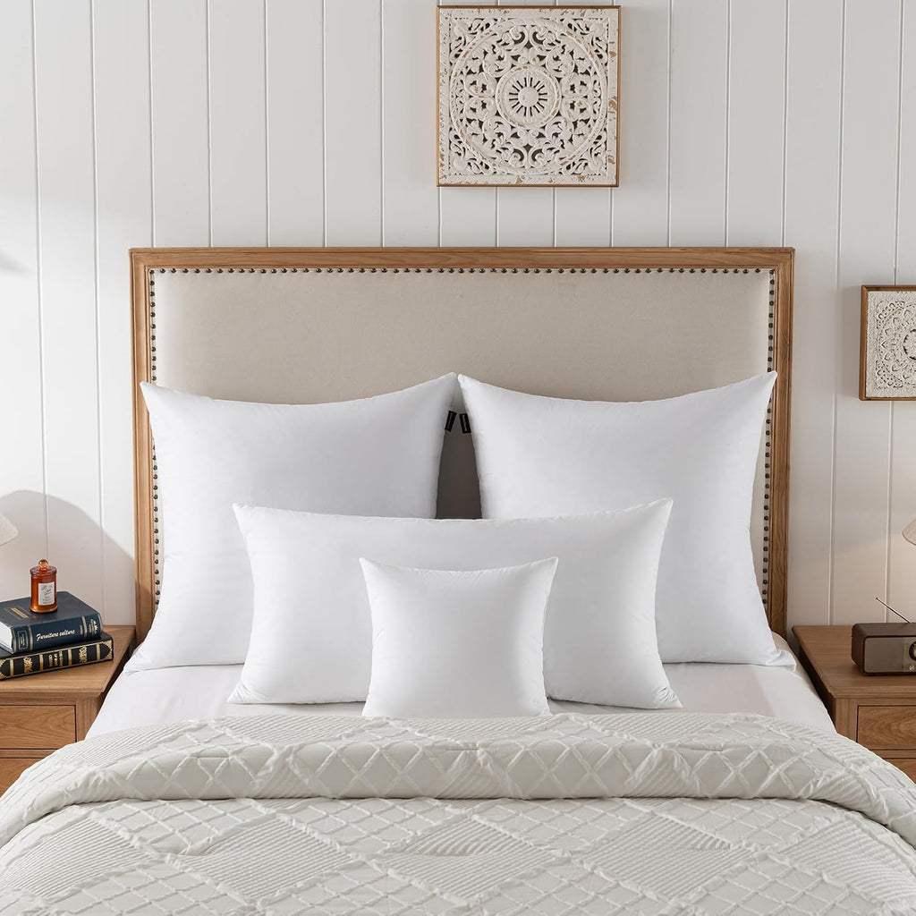 Hotel-Style 22x22 Goose Feather Pillow Insert for Sofa & Bed - 100% Odorless & Plump Cushion Filler - 233TC Cotton - Set of 2