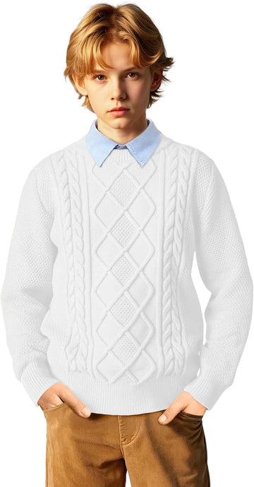 Boys Long Sleeve Crew Neck Sweaters Unisex Kids School Lightweight Cable Knit Pullover Sweater Tops