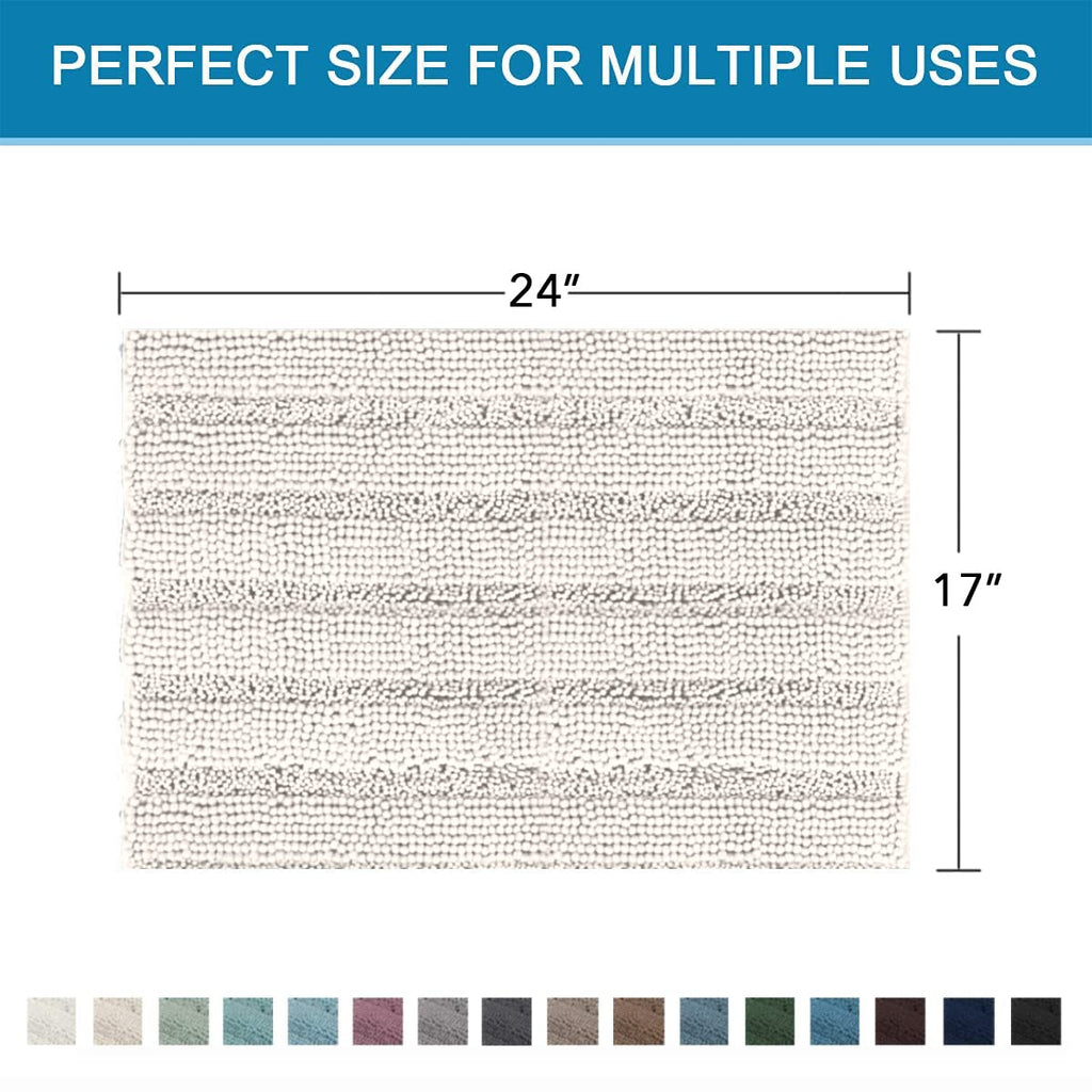 Bathroom Rugs Bath Rugs Non Slip Bath Mats Extra Thick Chenille Striped Rug 17" x 24" Absorbent Soft Shaggy Washable
