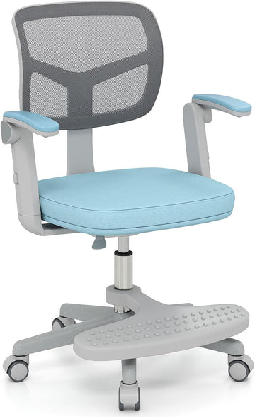 Kids Desk Chair, Ergonomic Adjustable Student Rolling Chair with Footrest & Flip-up Armrest, Mesh Children Office