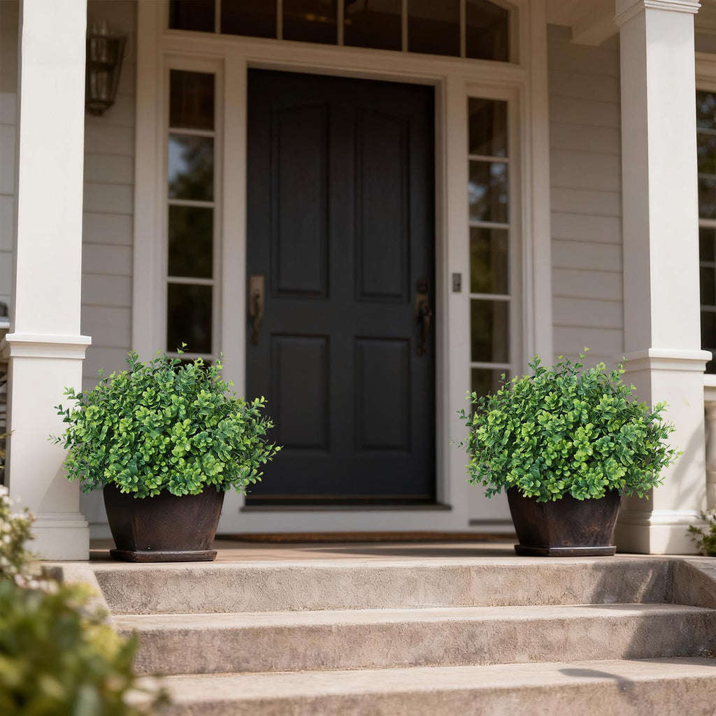 2 Sets of Artificial Boxwood Topiary Trees for Front Door Decoration(Green)