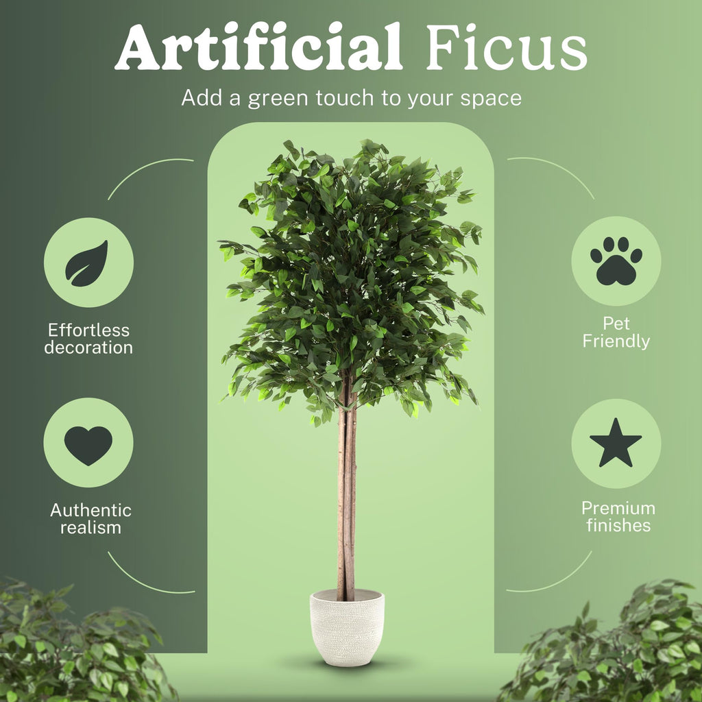 7ft Artificial Ficus Tree Plant - Realistic Fake Indoor Plants