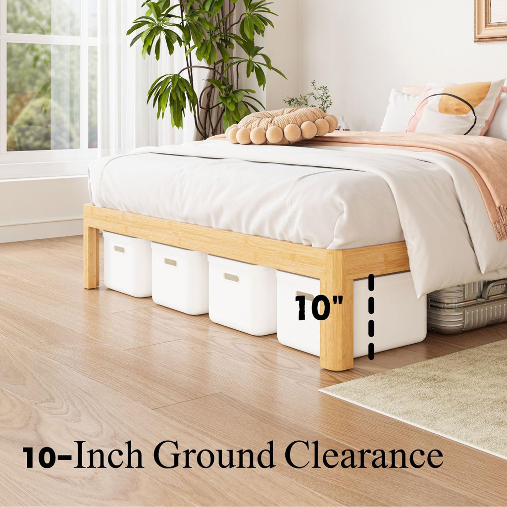 12 Inch Queen Bamboo Platform Bed Frame, Modern Minimalist Design, Heavy Duty Support, Easy Assembly, No Box Spring