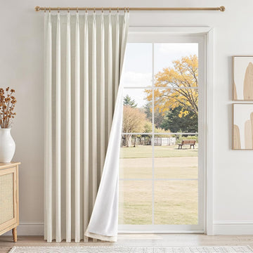 96 inch Long Natural Pinch Pleated 100% Blackout Curtains,Luxury Linen Curtains with Hooks for Patio Large Window