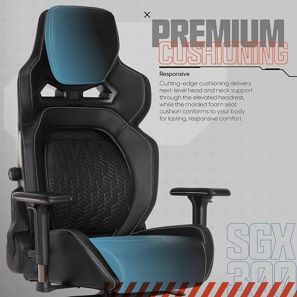 Sharper Image SGX300 Faux Leather Ergonomic Racing Gaming Chair, Black