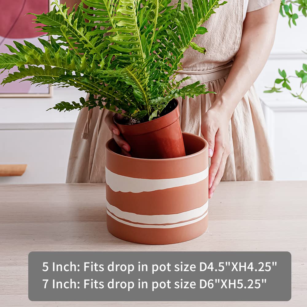 Ceramic Modern Plant Pot with Drainage for Indoor Plants, 5+7 inch